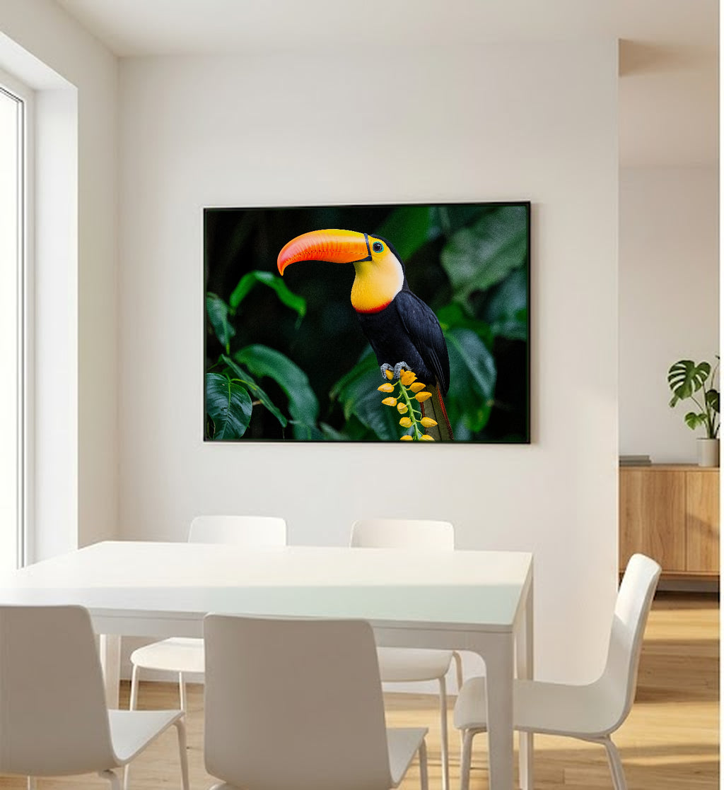 Toucan Canvas Wall Art | Jungle Heliconia Print, Tropical Decor, Stretched Canvas — toucan-jungle-heliconia-bedroom-wall-art.jpg