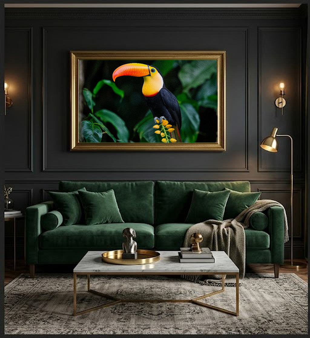 Toucan Canvas Wall Art | Jungle Heliconia Print, Tropical Decor, Stretched Canvas — toucan-jungle-heliconia-office-wall-art.jpg