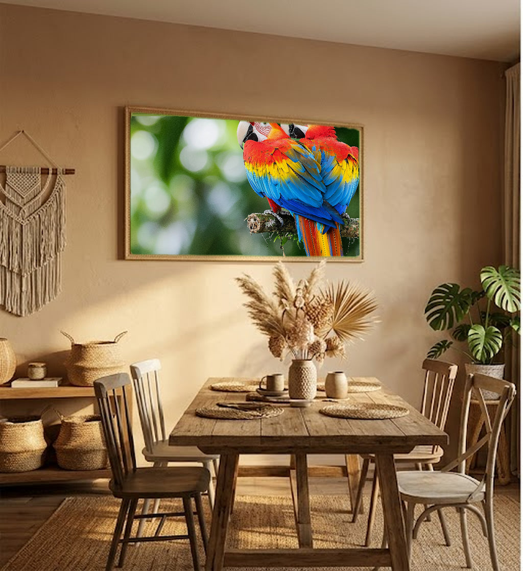 Macaw Pair Canvas Wall Art | Tropical Bird Print, Colorful Parrot, Wildlife Decor, Stretched Canvas — tropical-macaw-pair-hallway-wall-art.jpg