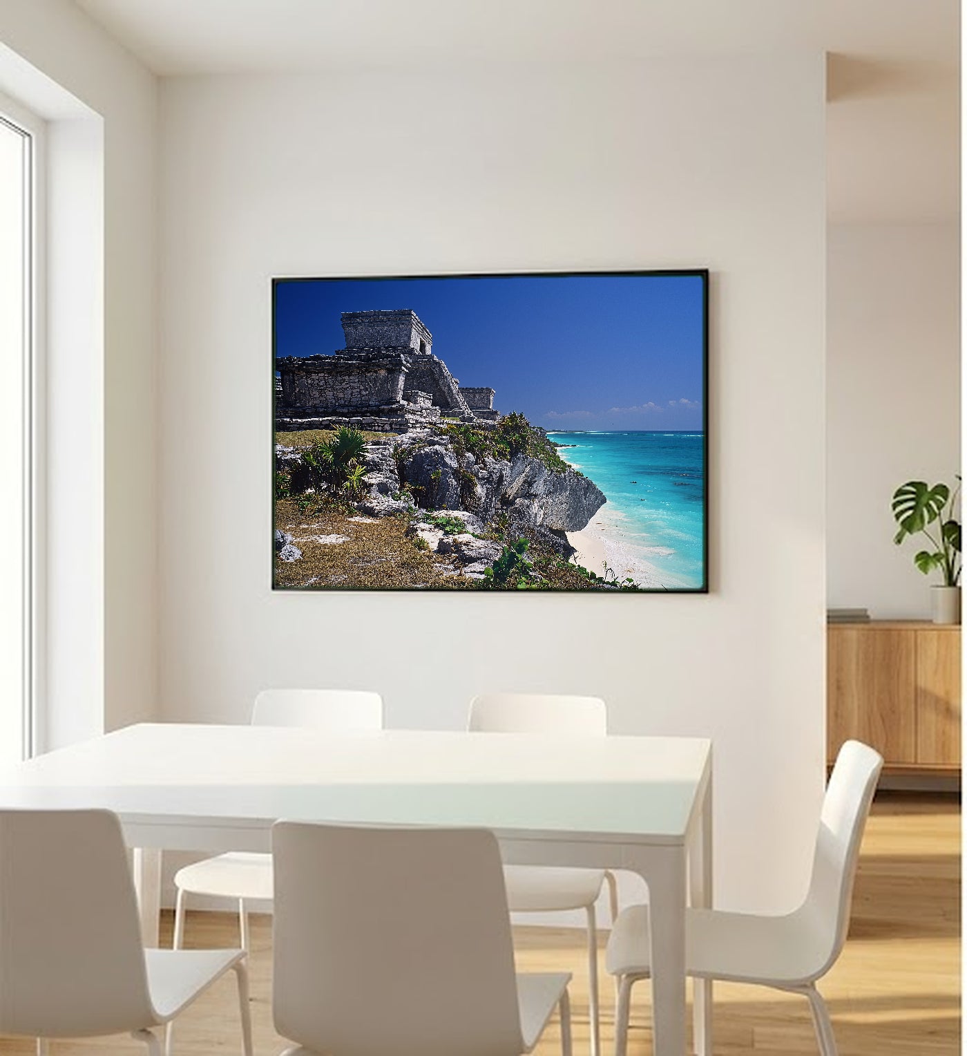 Tulum Canvas Wall Art | Mayan Ruins Mexico Print, Beach Ruins, Caribbean Decor, Stretched Canvas — tulum-mayan-ruins-bedroom-wall-art.jpg