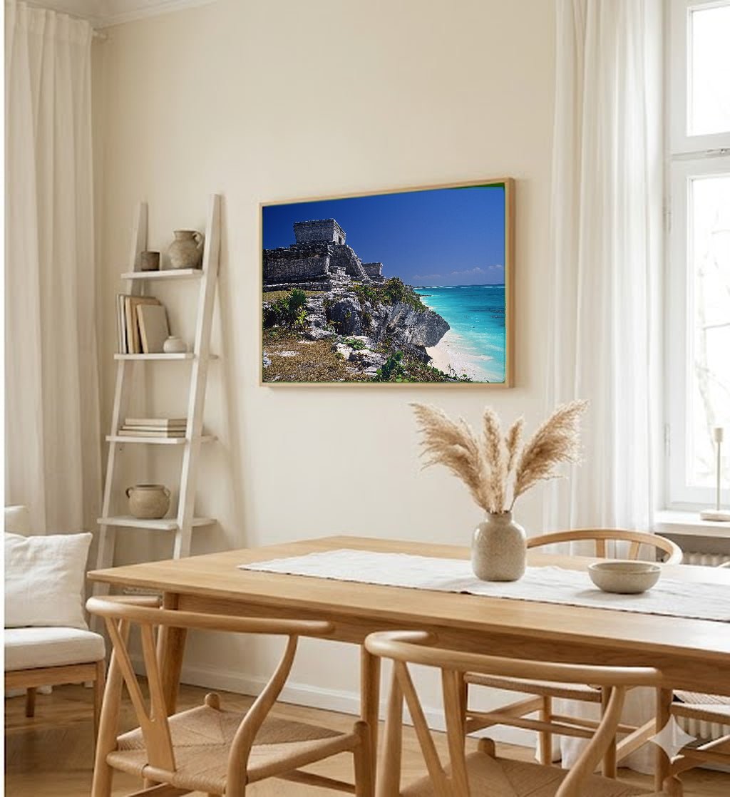Tulum Canvas Wall Art | Mayan Ruins Mexico Print, Beach Ruins, Caribbean Decor, Stretched Canvas — tulum-mayan-ruins-dining-room-wall-art.jpg
