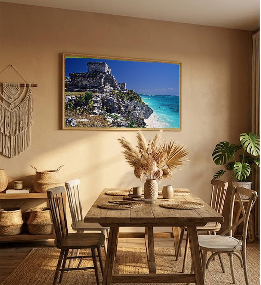 Tulum Canvas Wall Art | Mayan Ruins Mexico Print, Beach Ruins, Caribbean Decor, Stretched Canvas — tulum-mayan-ruins-hallway-wall-art.jpg