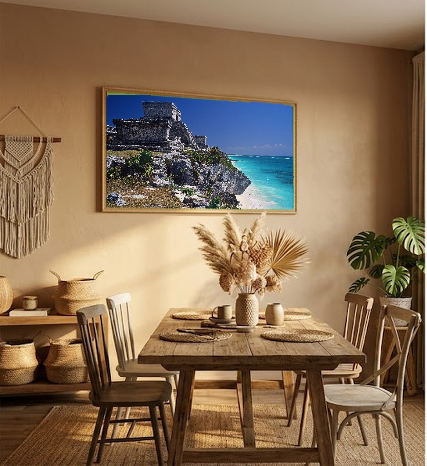 Tulum Canvas Wall Art | Mayan Ruins Mexico Print, Beach Ruins, Caribbean Decor, Stretched Canvas — tulum-mayan-ruins-hallway-wall-art.jpg