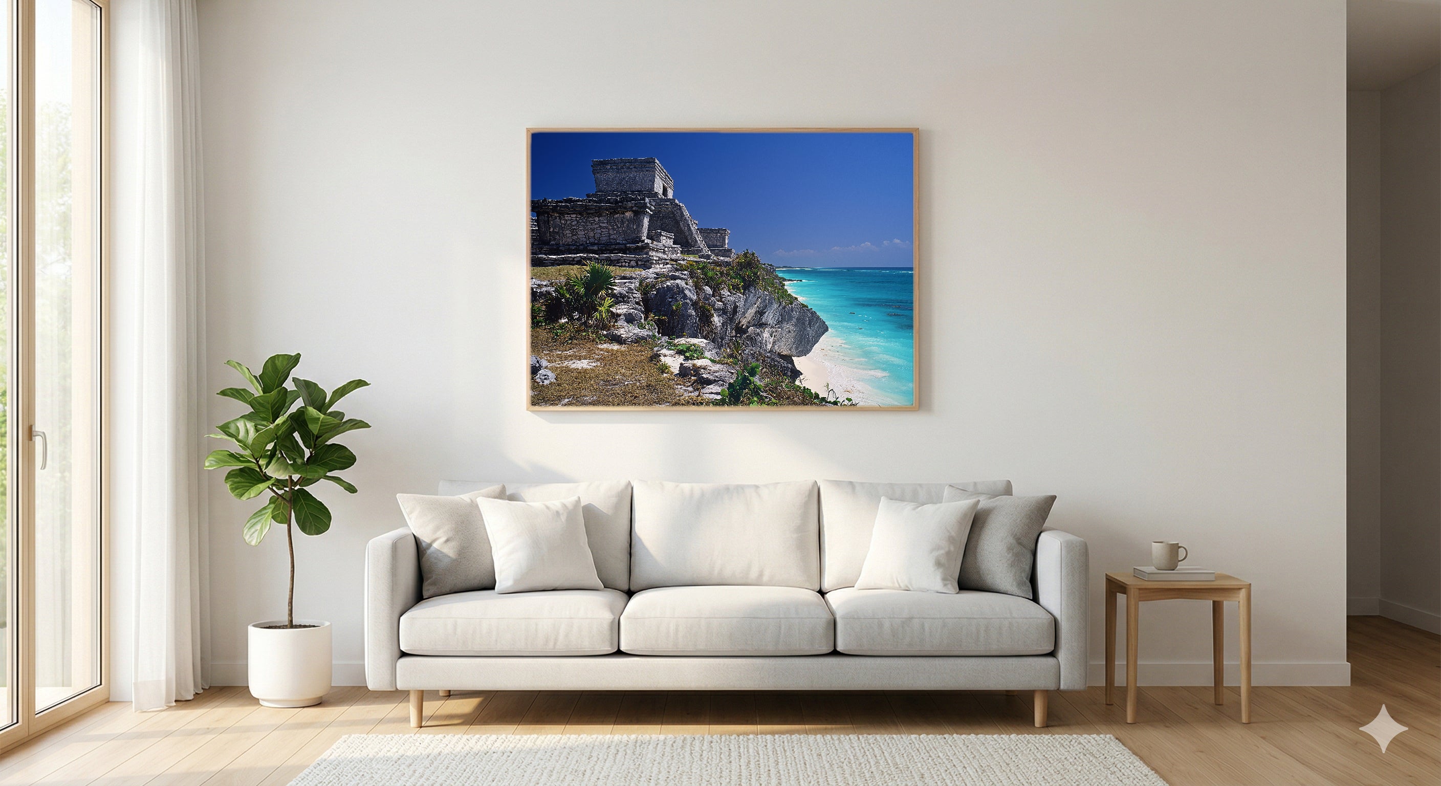 Tulum Canvas Wall Art | Mayan Ruins Mexico Print, Beach Ruins, Caribbean Decor, Stretched Canvas — tulum-mayan-ruins-living-room-wall-art.jpg