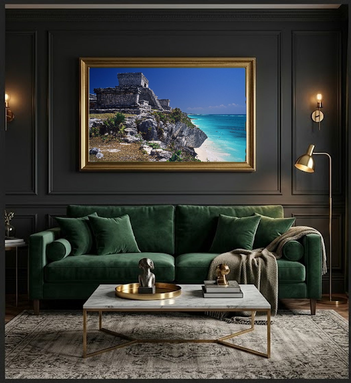 Tulum Canvas Wall Art | Mayan Ruins Mexico Print, Beach Ruins, Caribbean Decor, Stretched Canvas — tulum-mayan-ruins-office-wall-art.jpg