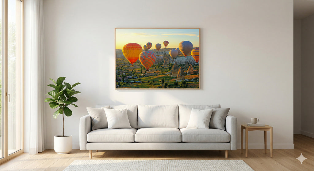 Cappadocia Canvas Wall Art | Turkey Hot Air Balloons Print, Middle East Landscape, Stretched Canvas — turkey-cappadocia-balloons-living-room-wall-art.jpg