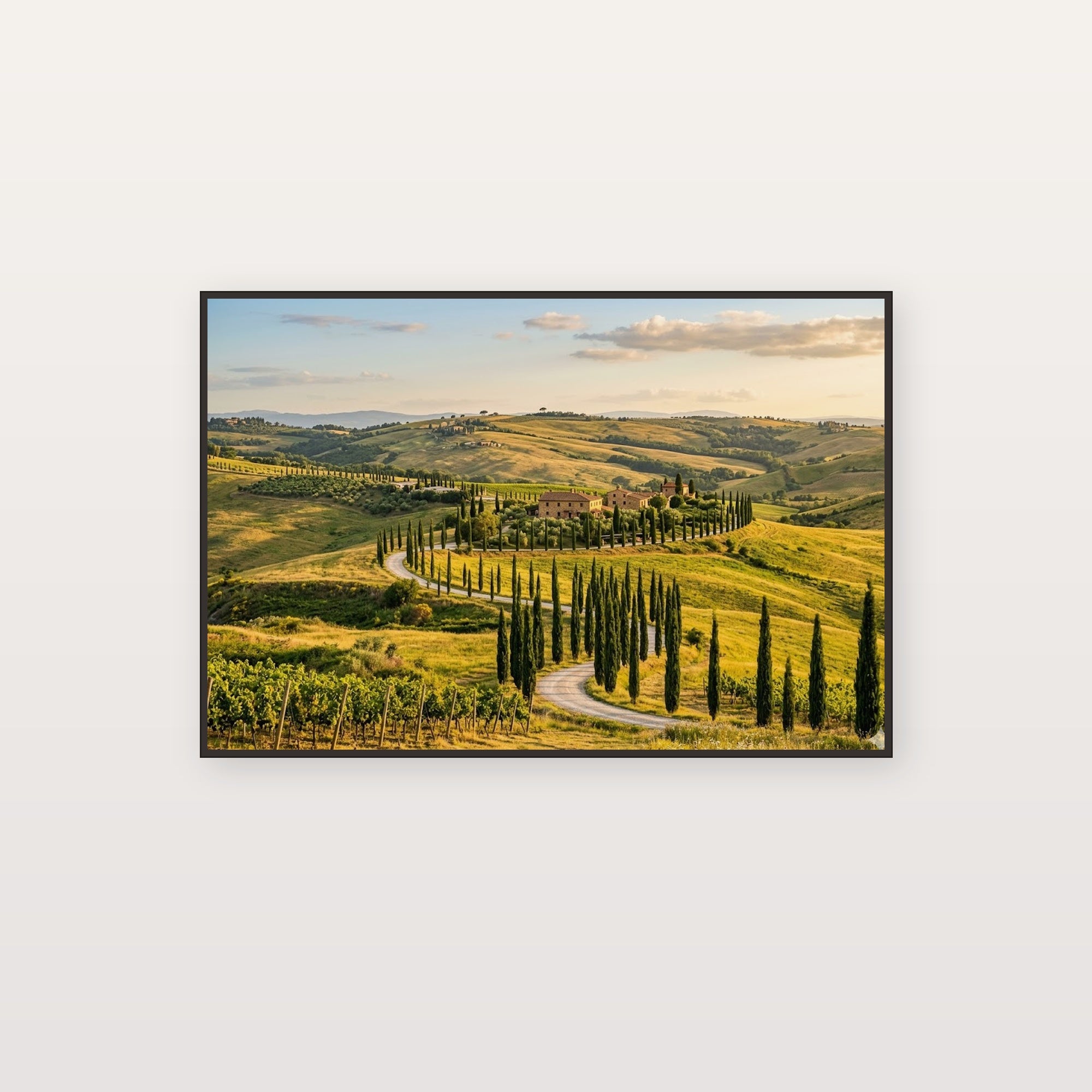 Tuscan Countryside Canvas Wall Art - Italy Villa Print, Cypress Trees, Vineyard Landscape, Stretched Canvas — tuscan countryside villa canvas print