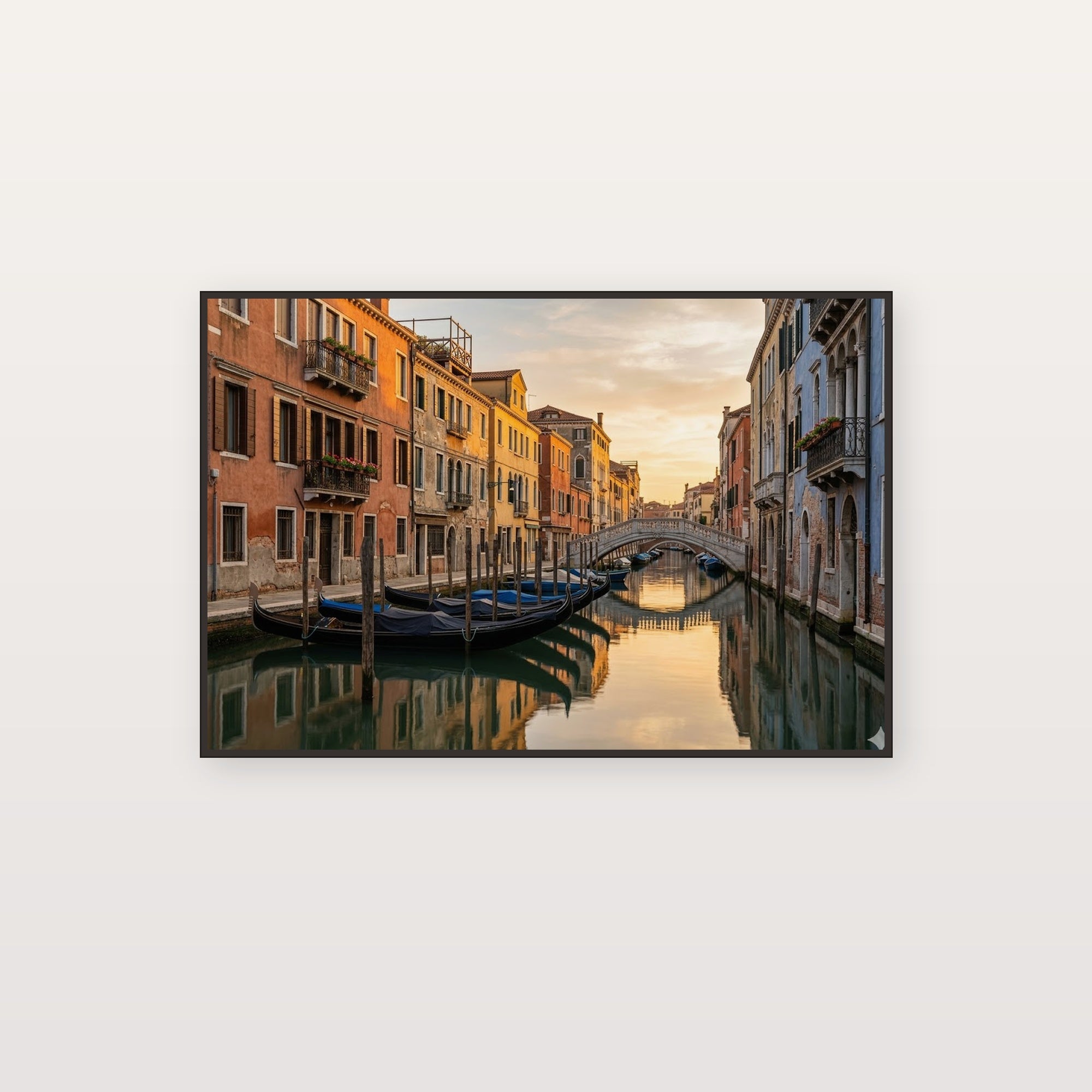 Venice Canal Canvas Wall Art - Italy Golden Hour Print, Gondola Art, Italian Decor, Stretched Canvas — venice canal golden canvas print