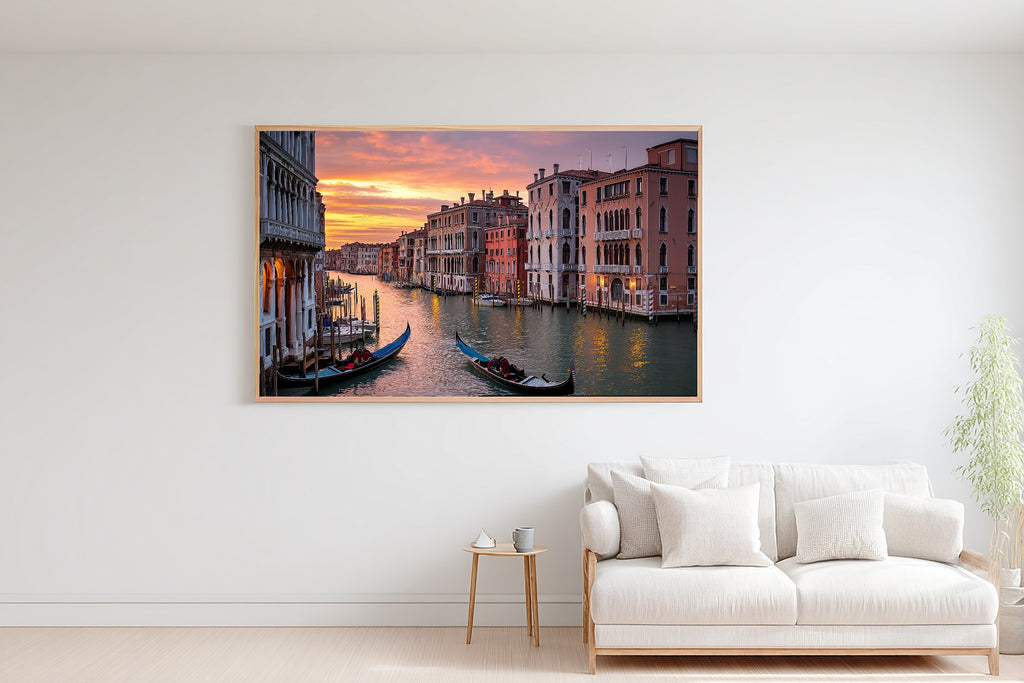 Venice Canal Sunset Sunlit Mediterranean Wall Art — Warm Print for the Dining Room, Stretched Canvas Gift for the Travel Lover You Adore — venice-canal-sunset-bedroom-wall-art.jpg