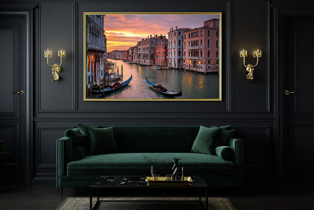 Venice Canal Sunset Sunlit Mediterranean Wall Art — Warm Print for the Dining Room, Stretched Canvas Gift for the Travel Lover You Adore — venice-canal-sunset-office-wall-art.jpg