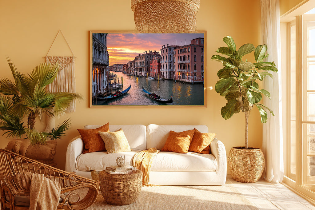 Venice Canal Sunset Sunlit Mediterranean Wall Art — Warm Print for the Dining Room, Stretched Canvas Gift for the Travel Lover You Adore — venice-canal-sunset-room-5-wall-art.jpg