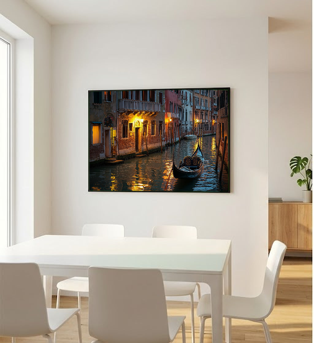 Venice Canal Night Canvas Wall Art | Gondola Print, Italian Romance, European Decor, Stretched Canvas — venice-gondola-night-bedroom-wall-art.jpg