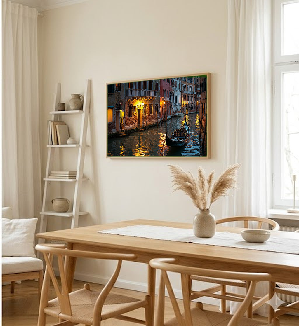Venice Canal Night Canvas Wall Art | Gondola Print, Italian Romance, European Decor, Stretched Canvas — venice-gondola-night-dining-room-wall-art.jpg