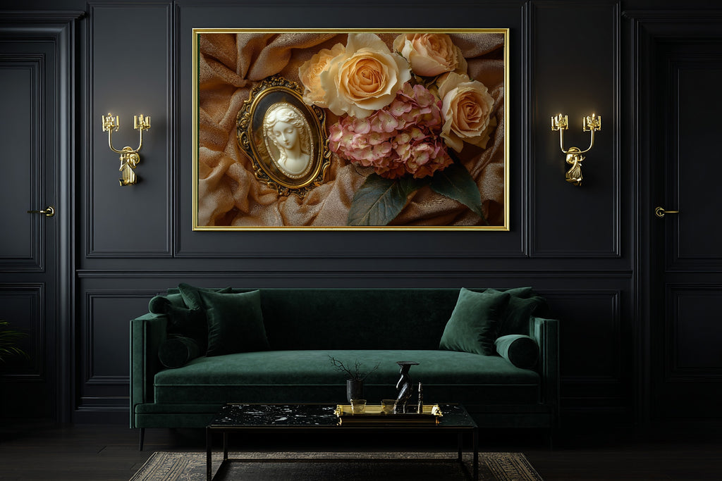 Victorian Cameo Dried Flowers Wall Art Canvas for the Bedroom, Soft Meadow Print, Fresh Botanical Feel, Elegant Hostess Gift — victorian-cameo-dried-flowers-office-wall-art.jpg