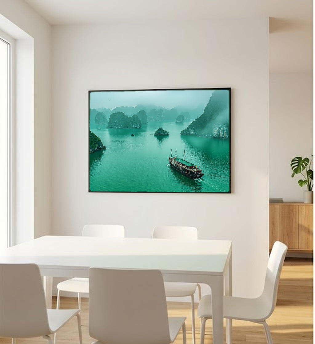 Ha Long Bay Canvas Wall Art | Vietnam Karst Islands Print, Asia Decor, Seascape, Stretched Canvas — vietnam-halong-bay-bedroom-wall-art.jpg