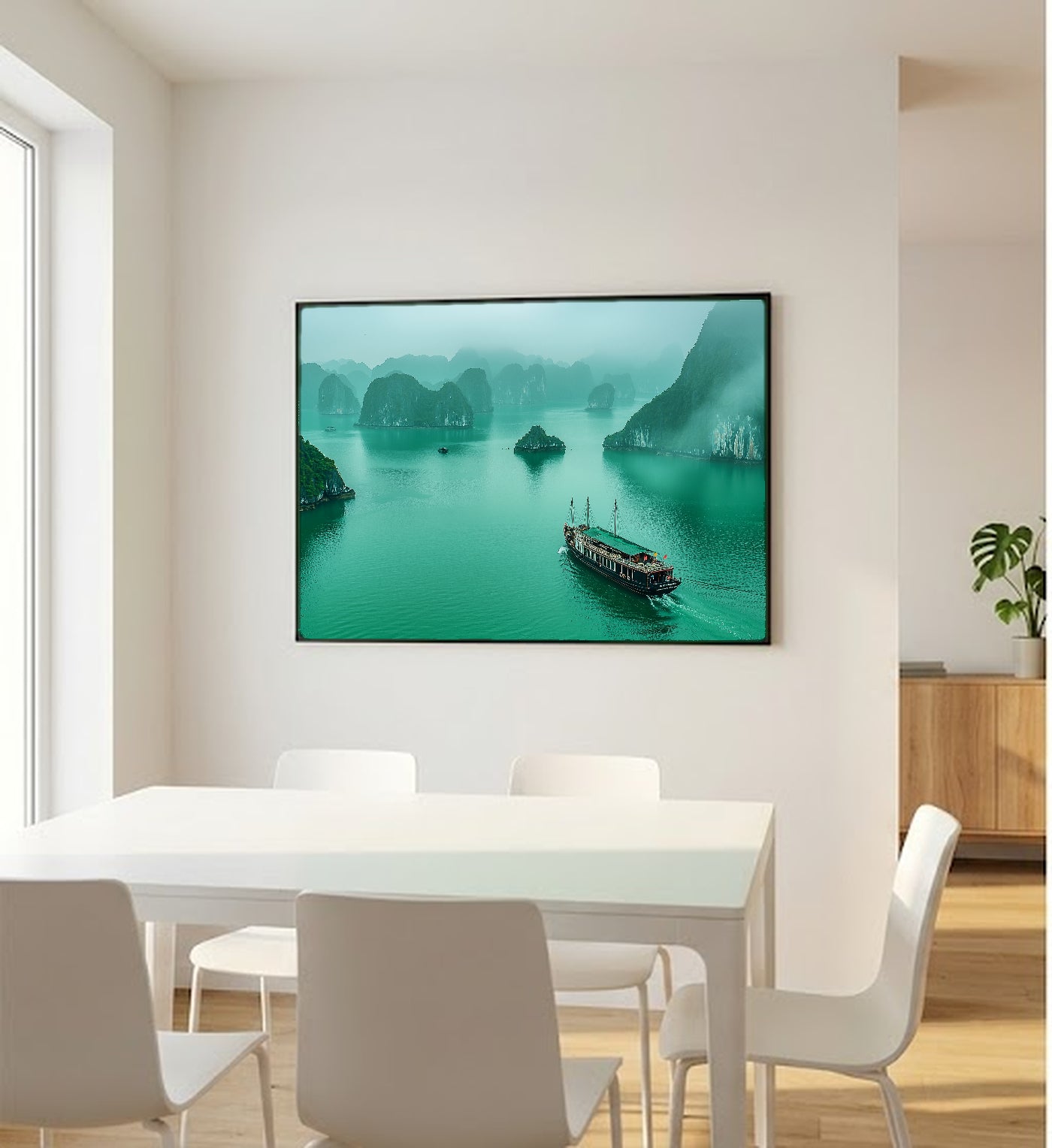 Ha Long Bay Canvas Wall Art | Vietnam Karst Islands Print, Asia Decor, Seascape, Stretched Canvas — vietnam-halong-bay-bedroom-wall-art.jpg