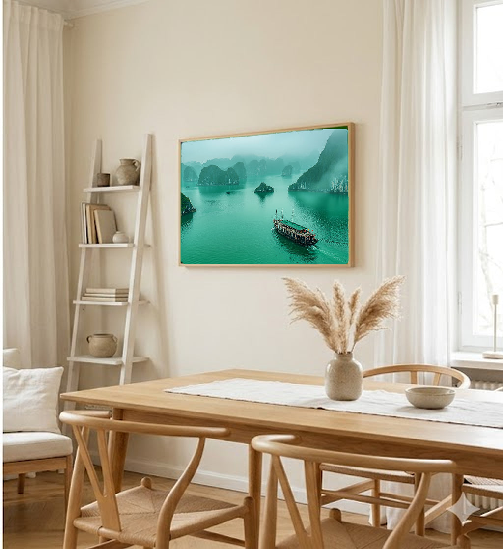Ha Long Bay Canvas Wall Art | Vietnam Karst Islands Print, Asia Decor, Seascape, Stretched Canvas — vietnam-halong-bay-dining-room-wall-art.jpg