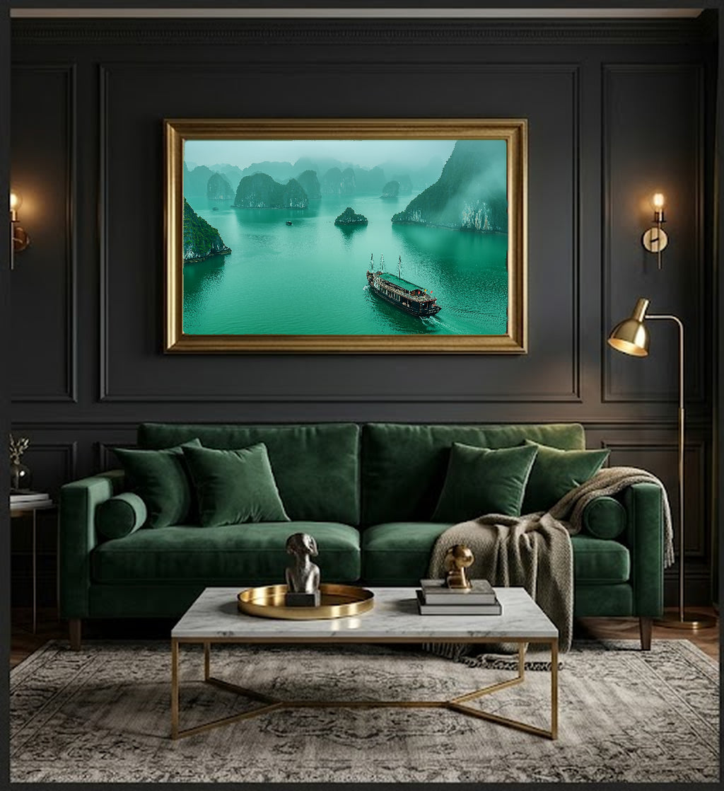 Ha Long Bay Canvas Wall Art | Vietnam Karst Islands Print, Asia Decor, Seascape, Stretched Canvas — vietnam-halong-bay-office-wall-art.jpg