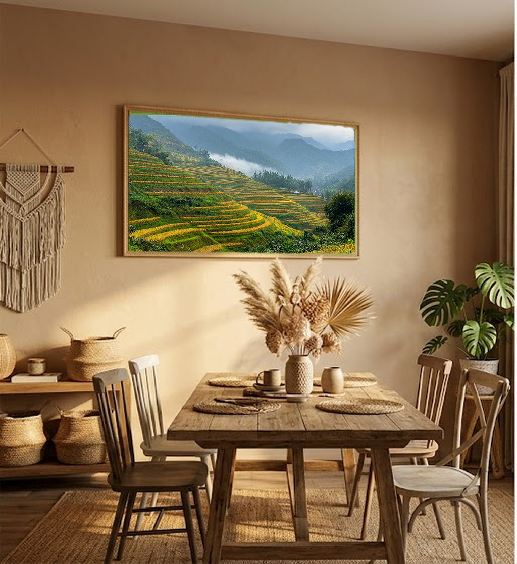 Sapa Rice Terraces Canvas Wall Art | Vietnam Mountain Print, Asian Landscape Decor, Stretched Canvas — vietnam-sapa-rice-hallway-wall-art.jpg