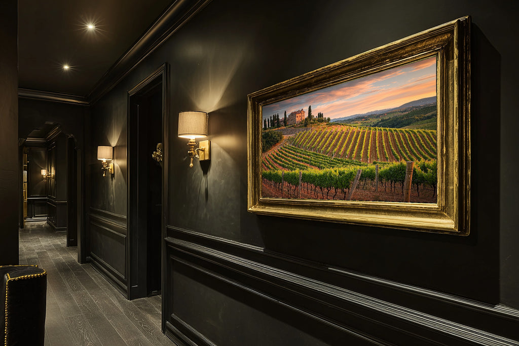 Timeless Vineyard Italy Sunset — Sunlit Mediterranean Wall Art, Warm Dining Room Decor, Stretched Canvas, Ready to Hang — vineyard-italy-sunset-hallway-wall-art.jpg