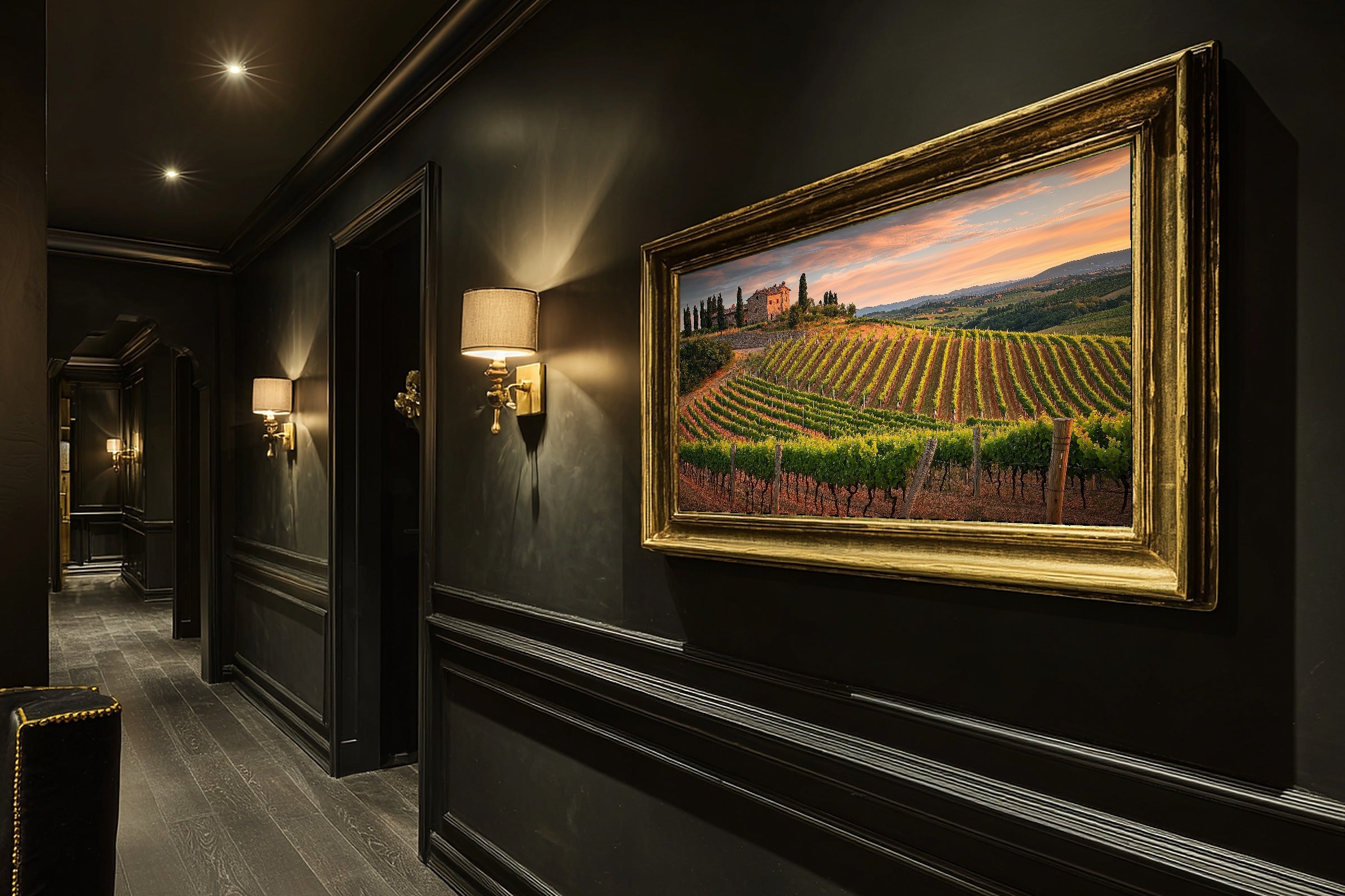 Timeless Vineyard Italy Sunset — Sunlit Mediterranean Wall Art, Warm Dining Room Decor, Stretched Canvas, Ready to Hang — vineyard-italy-sunset-hallway-wall-art.jpg