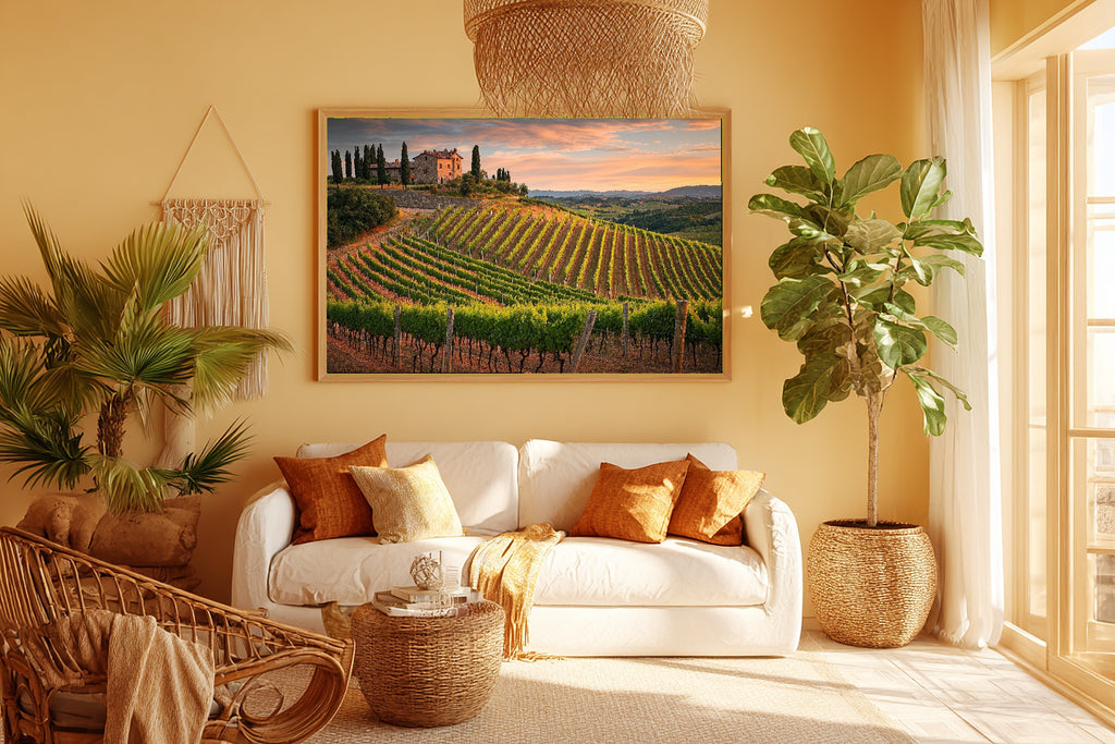 Timeless Vineyard Italy Sunset — Sunlit Mediterranean Wall Art, Warm Dining Room Decor, Stretched Canvas, Ready to Hang — vineyard-italy-sunset-room-5-wall-art.jpg