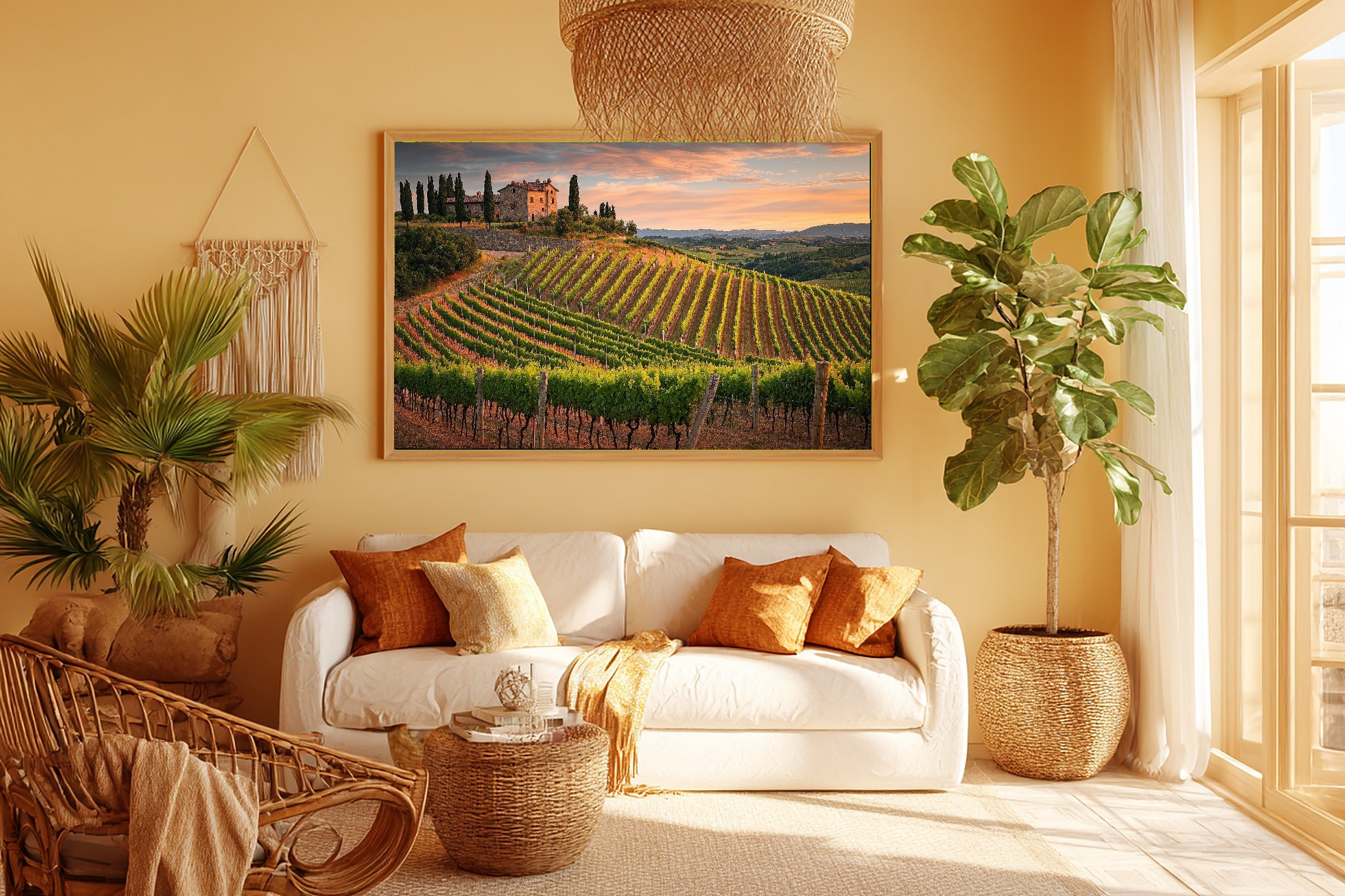 Timeless Vineyard Italy Sunset — Sunlit Mediterranean Wall Art, Warm Dining Room Decor, Stretched Canvas, Ready to Hang — vineyard-italy-sunset-room-5-wall-art.jpg