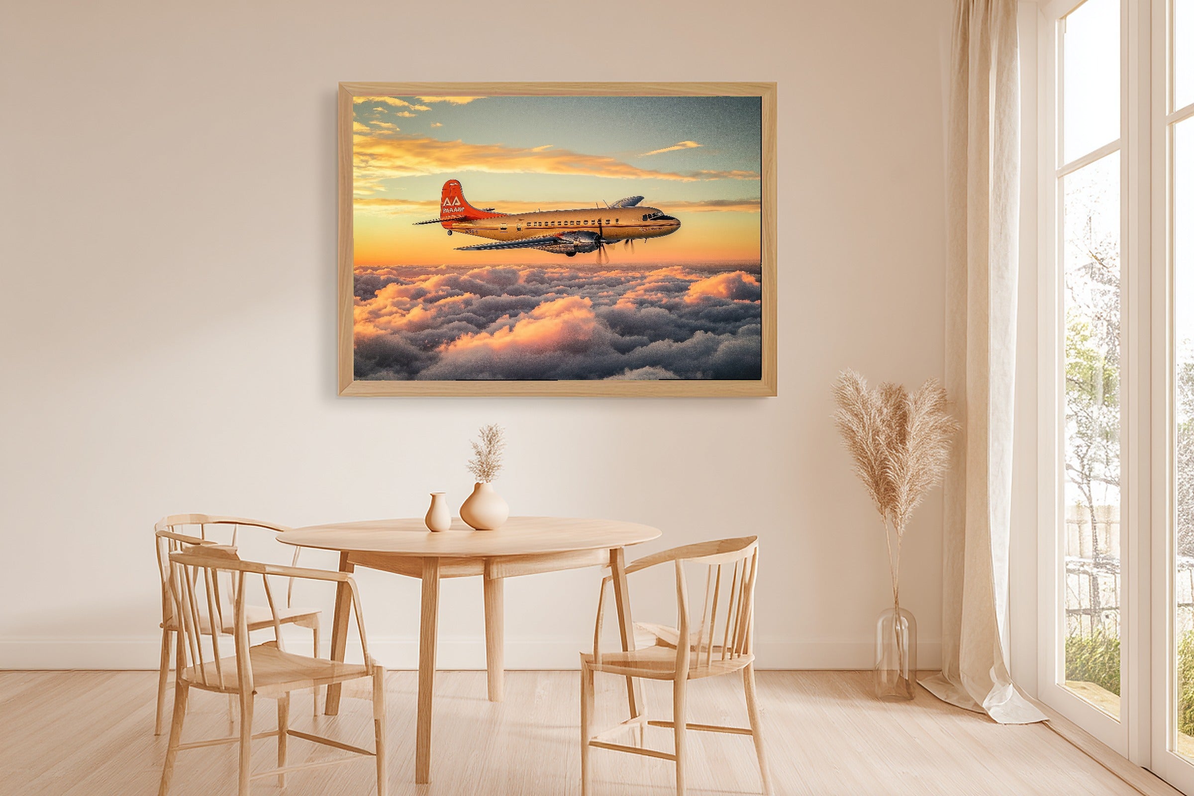 Soft Painterly Vintage Airplane Pan Am Canvas Wall Art — Soulful Print for the Living Room, A Gift the Art Lover in Your Life Will Adore — vintage-airplane-pan-am-dining-room-wall-art.jpg