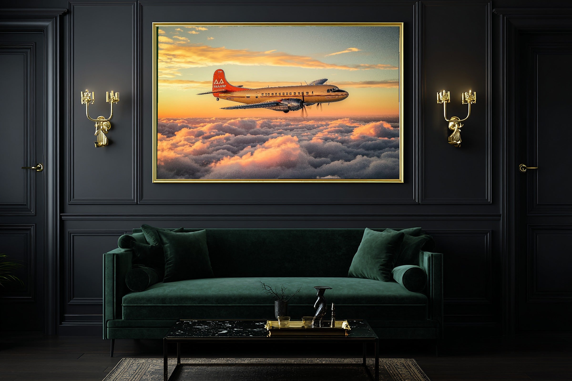 Soft Painterly Vintage Airplane Pan Am Canvas Wall Art — Soulful Print for the Living Room, A Gift the Art Lover in Your Life Will Adore — vintage-airplane-pan-am-office-wall-art.jpg