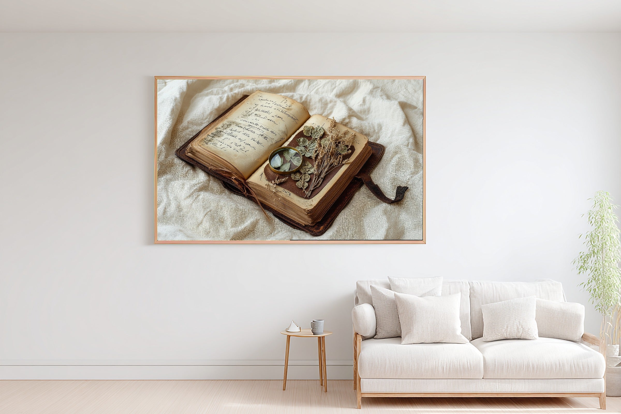 Vintage Botanical Field Journal Stretched Canvas Print, Cozy Studio Decor Art Print, Above-the-Bedroom Decor, Move-In Gift Idea — vintage-botanical-field-journal-bedroom-wall-art.jpg