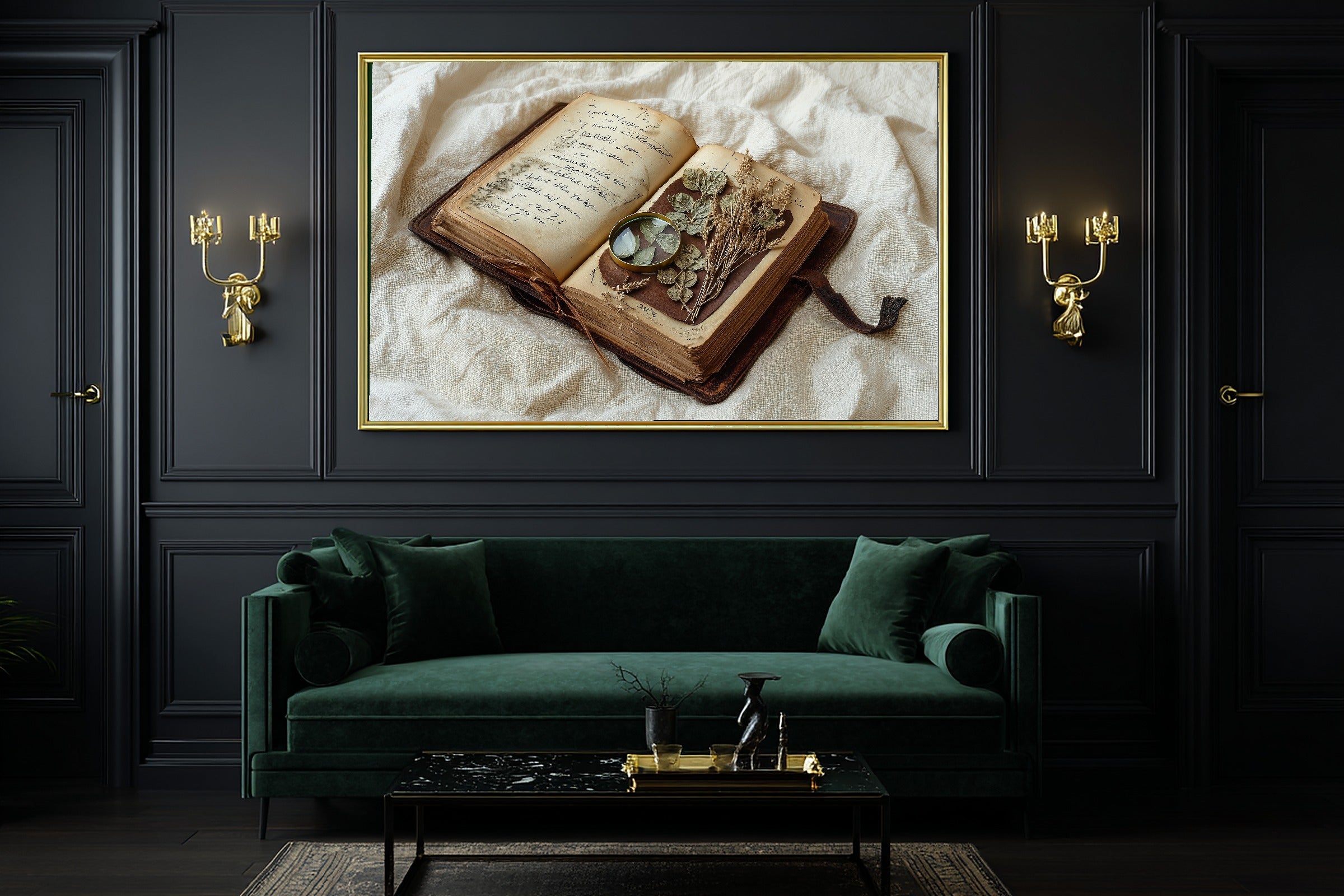 Vintage Botanical Field Journal Stretched Canvas Print, Cozy Studio Decor Art Print, Above-the-Bedroom Decor, Move-In Gift Idea — vintage-botanical-field-journal-office-wall-art.jpg