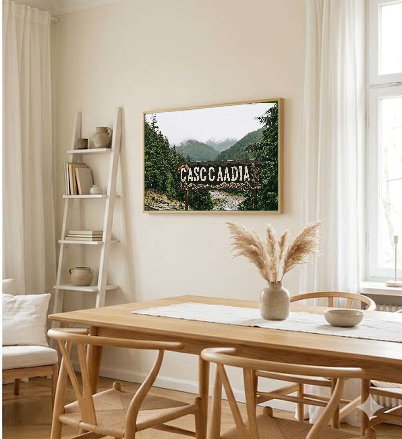 Cascadia Canvas Wall Art | Vintage Travel Poster Print, Pacific Northwest Decor, Stretched Canvas — vintage-cascadia-travel-poster-dining-room-wall-art.jpg