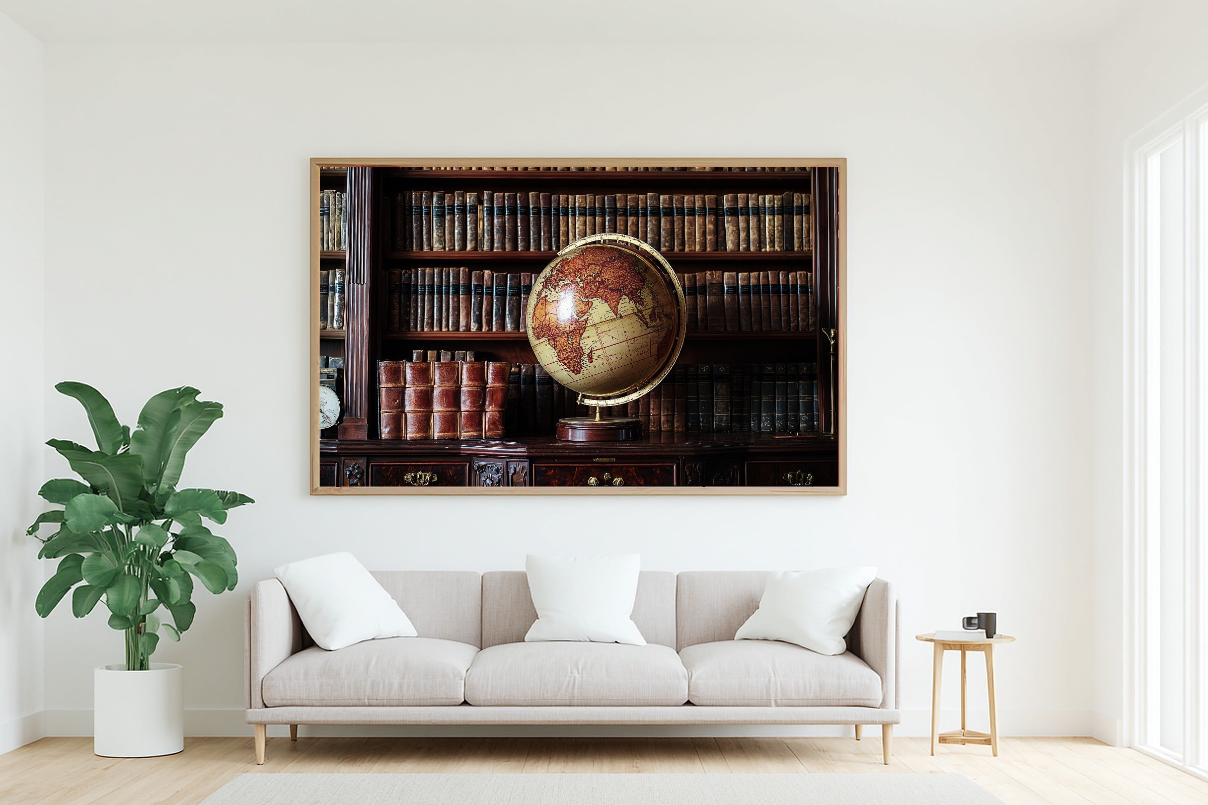 Vintage Globe Cabinet Dreamy Timeless Wall Art — Soulful Print for the Living Room, Stretched Canvas Gift for the Art Lover in Your Life — vintage-globe-cabinet-living-room-wall-art.jpg