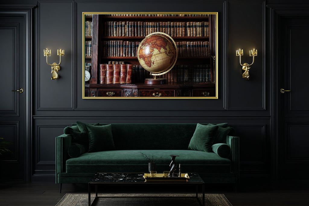 Vintage Globe Cabinet Dreamy Timeless Wall Art — Soulful Print for the Living Room, Stretched Canvas Gift for the Art Lover in Your Life — vintage-globe-cabinet-office-wall-art.jpg