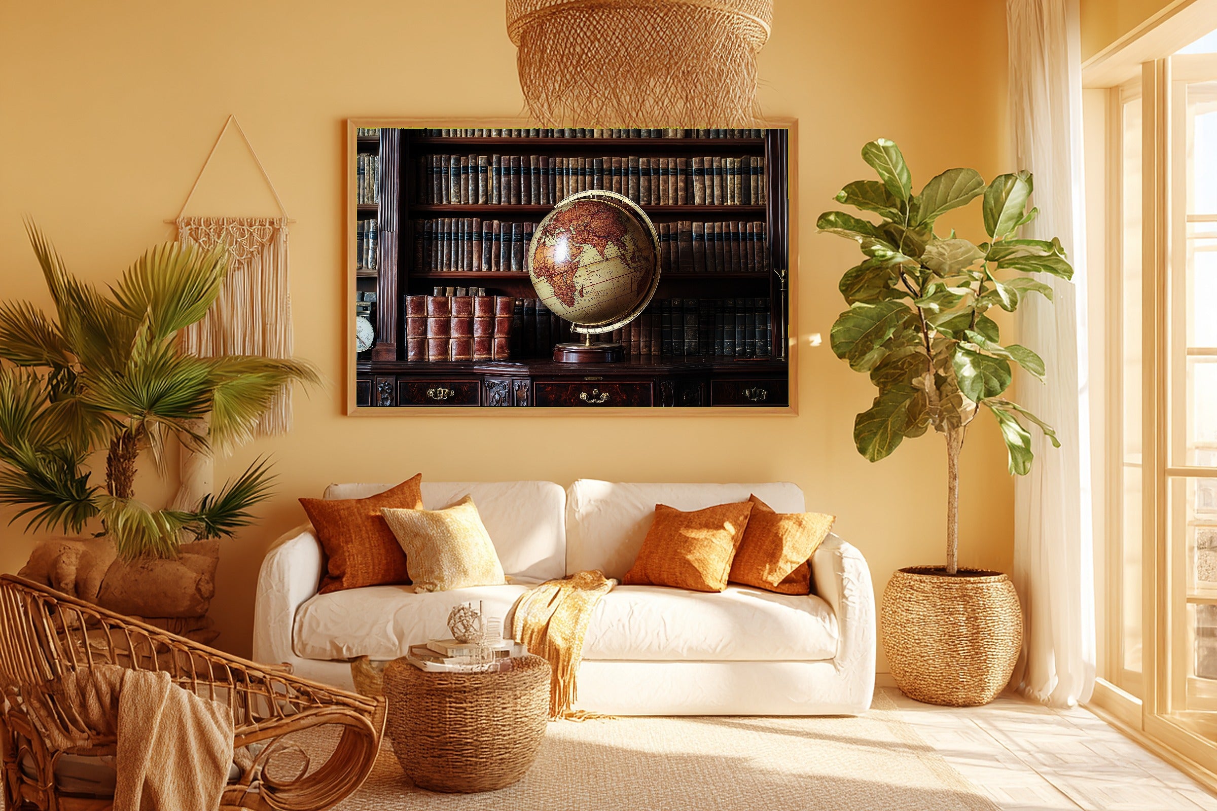 Vintage Globe Cabinet Dreamy Timeless Wall Art — Soulful Print for the Living Room, Stretched Canvas Gift for the Art Lover in Your Life — vintage-globe-cabinet-room-5-wall-art.jpg