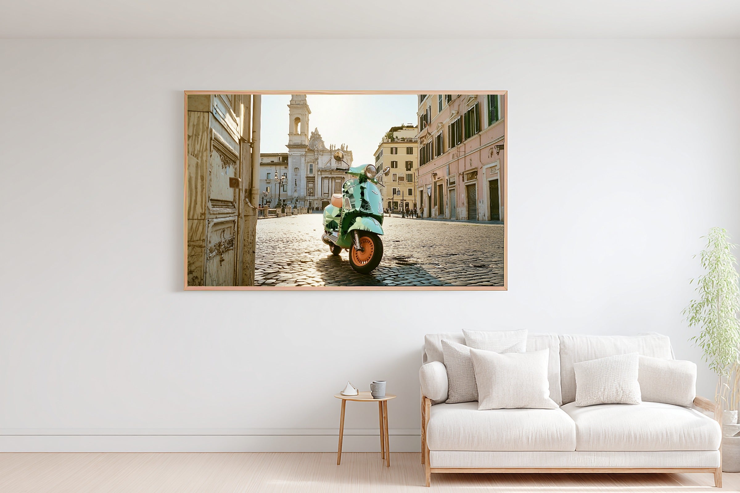 Warm Vintage Italian Vespa — Dreamy Metro Wall Art, Warm Modern Loft Decor, Stretched Canvas, Ready to Hang — vintage-italian-vespa-bedroom-wall-art.jpg