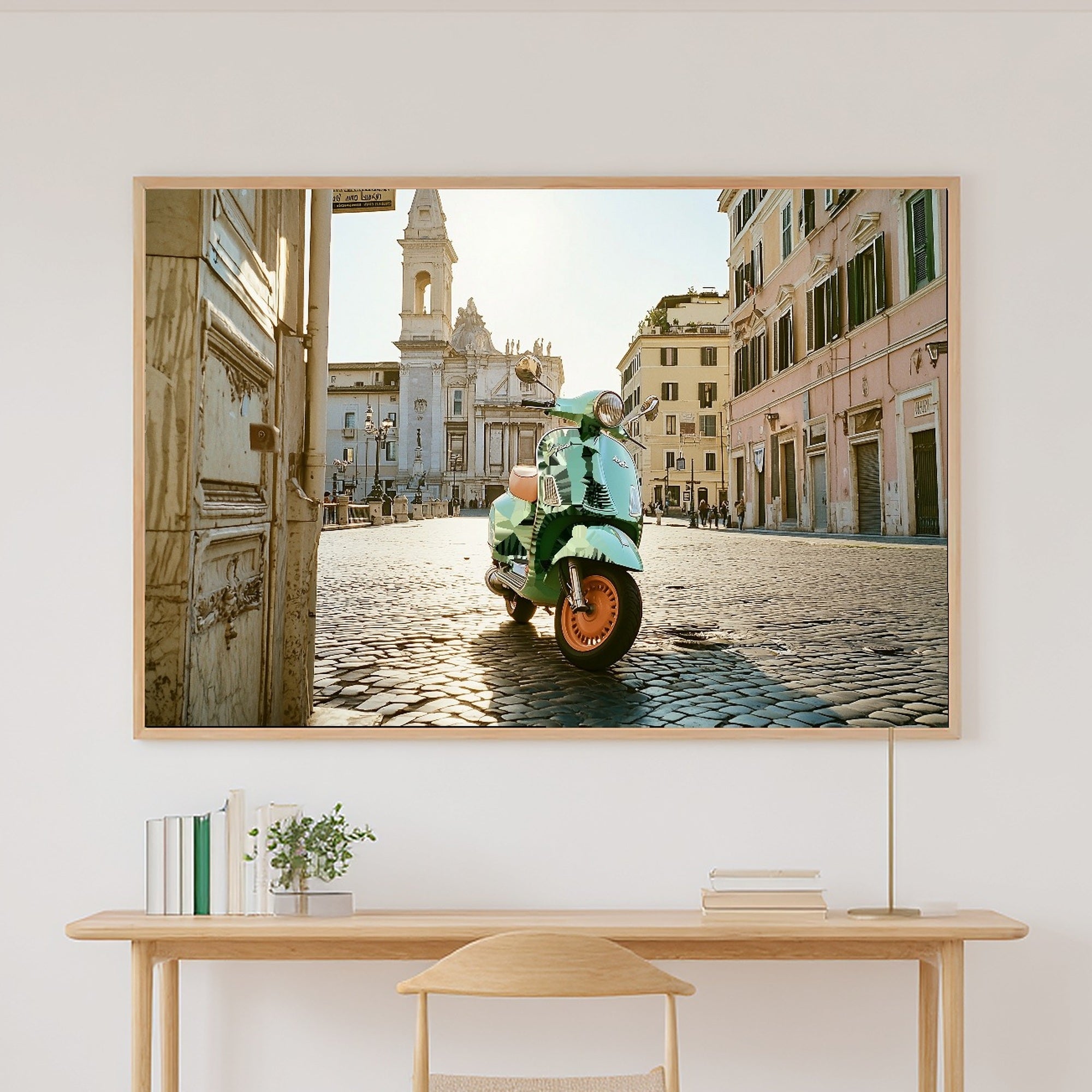Warm Vintage Italian Vespa — Dreamy Metro Wall Art, Warm Modern Loft Decor, Stretched Canvas, Ready to Hang — vintage-italian-vespa-canvas-print.jpg