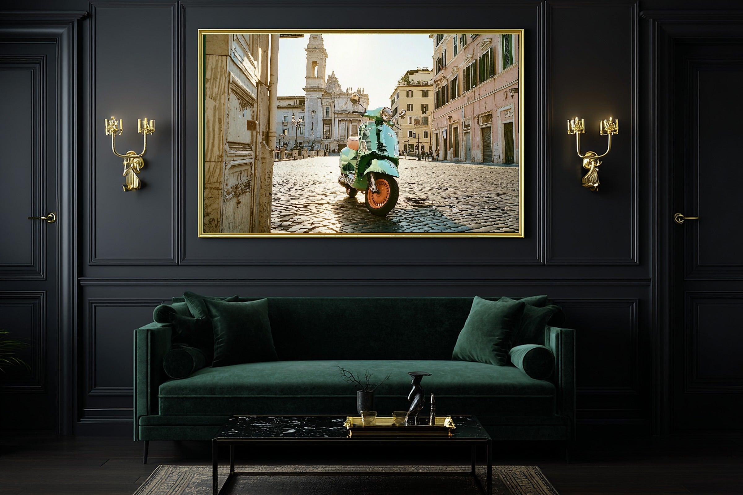 Warm Vintage Italian Vespa — Dreamy Metro Wall Art, Warm Modern Loft Decor, Stretched Canvas, Ready to Hang — vintage-italian-vespa-office-wall-art.jpg