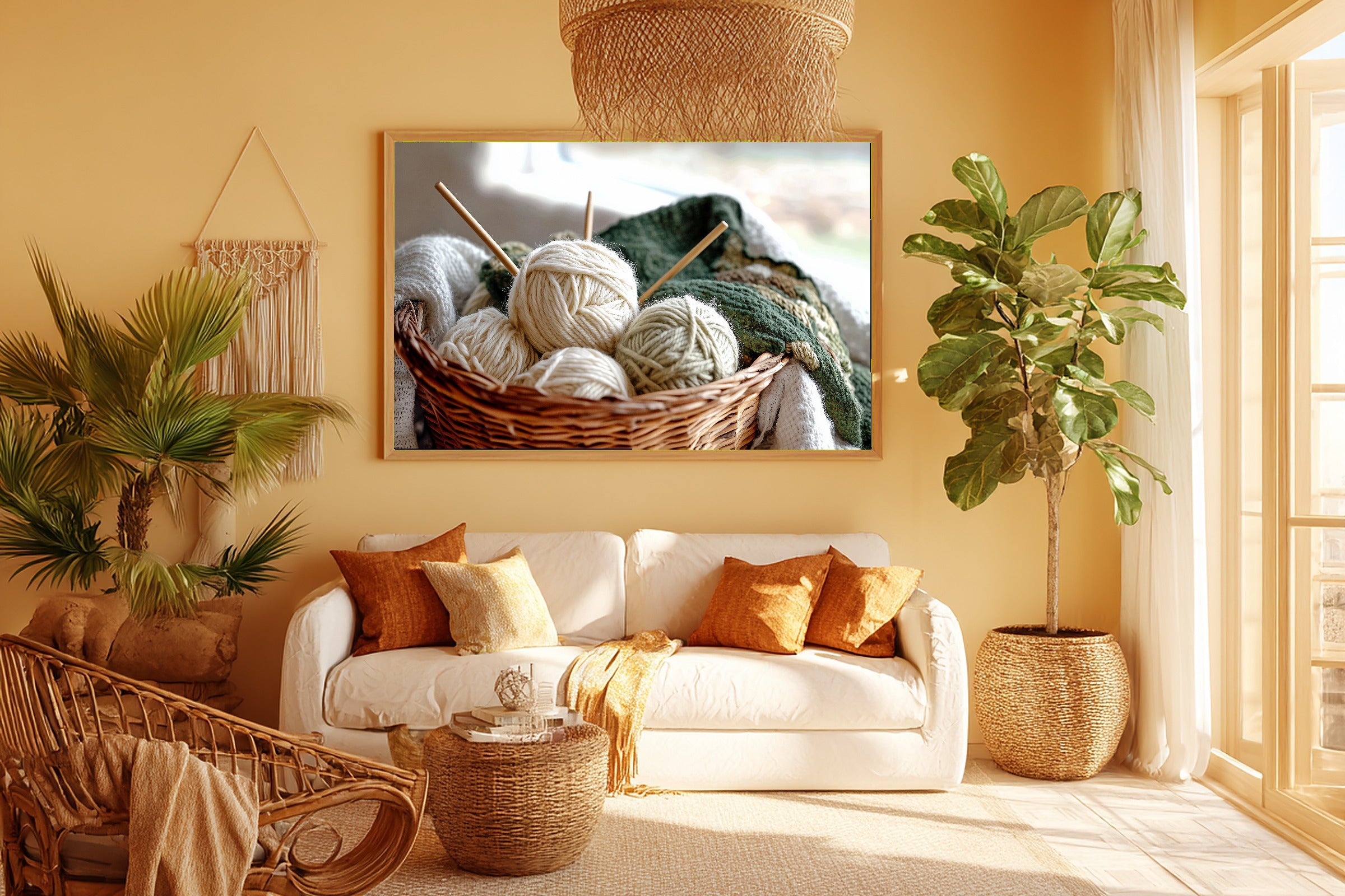 Vintage Knitting Basket Yarn Canvas Wall Art, Warm Gallery Wall Art Print, Living Room Inspiration, Gift for Creatives — vintage-knitting-basket-yarn-room-5-wall-art.jpg