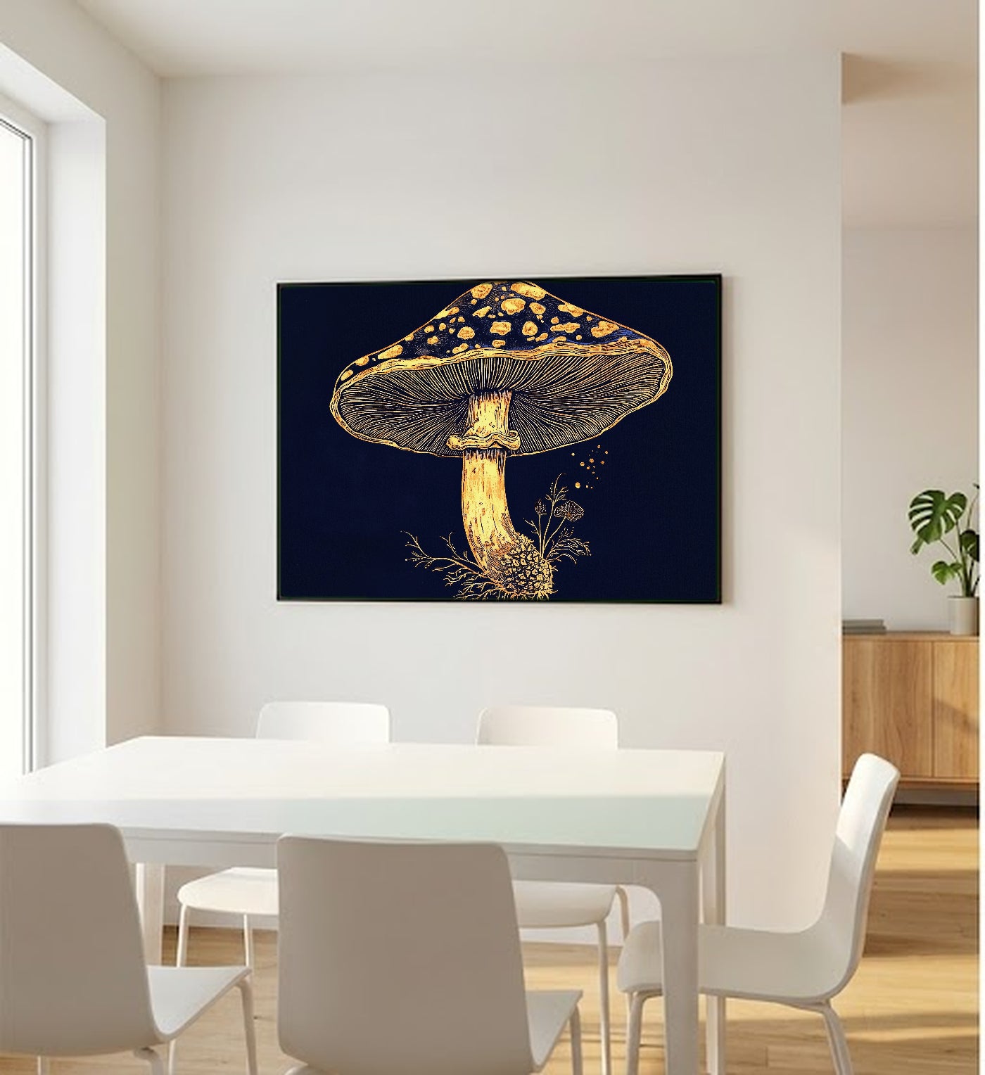 Gilded Mushroom Canvas Wall Art | Gold Leaf Botanical Print, Dark Cottagecore Glam Decor, Stretched Canvas — vintage-mushroom-gold-edition-bedroom-wall-art.jpg