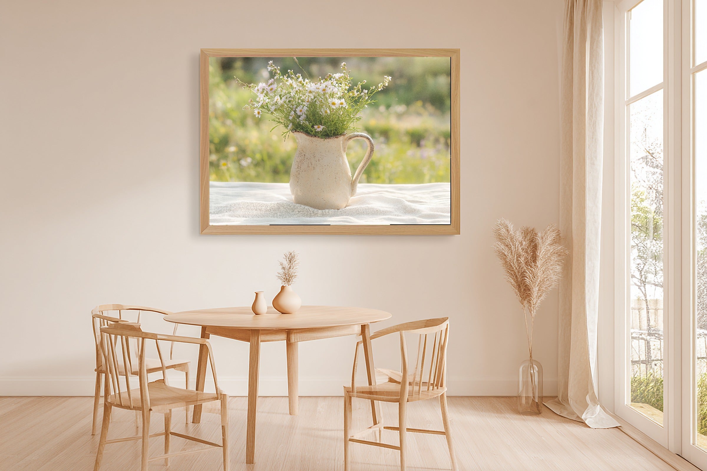 Vintage Pitcher Wildflowers Wall Art Canvas, Romantic Garden Print Wall Art, Above-the-Cottage Kitchen Decor, Thoughtful Housewarming Gift — vintage-pitcher-wildflowers-dining-room-wall-art.jpg