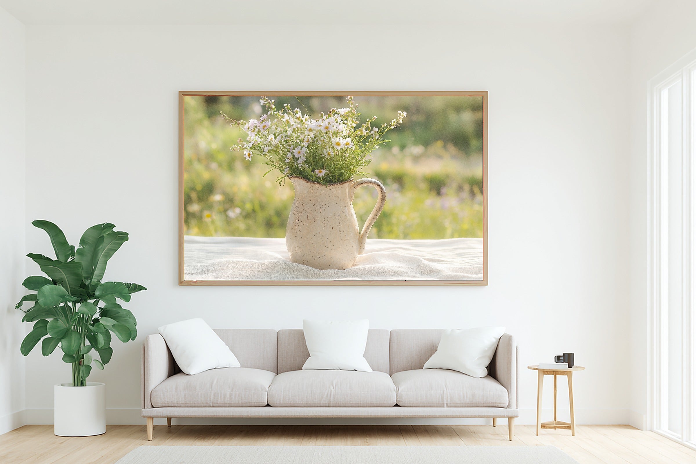Vintage Pitcher Wildflowers Wall Art Canvas, Romantic Garden Print Wall Art, Above-the-Cottage Kitchen Decor, Thoughtful Housewarming Gift — vintage-pitcher-wildflowers-living-room-wall-art.jpg