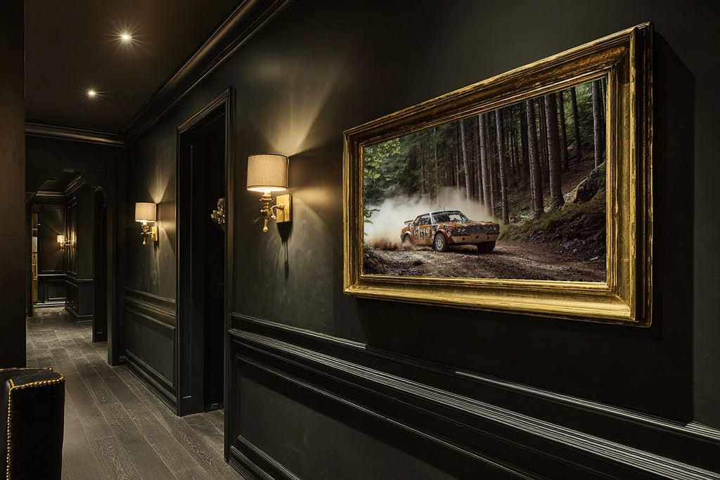 Dreamy Timeless Vintage Rally Car Painterly Canvas Wall Art — Quiet Print for the Living Room, A Gift the Art Lover in Your Life Will Adore — vintage-rally-car-painterly-hallway-wall-art.jpg