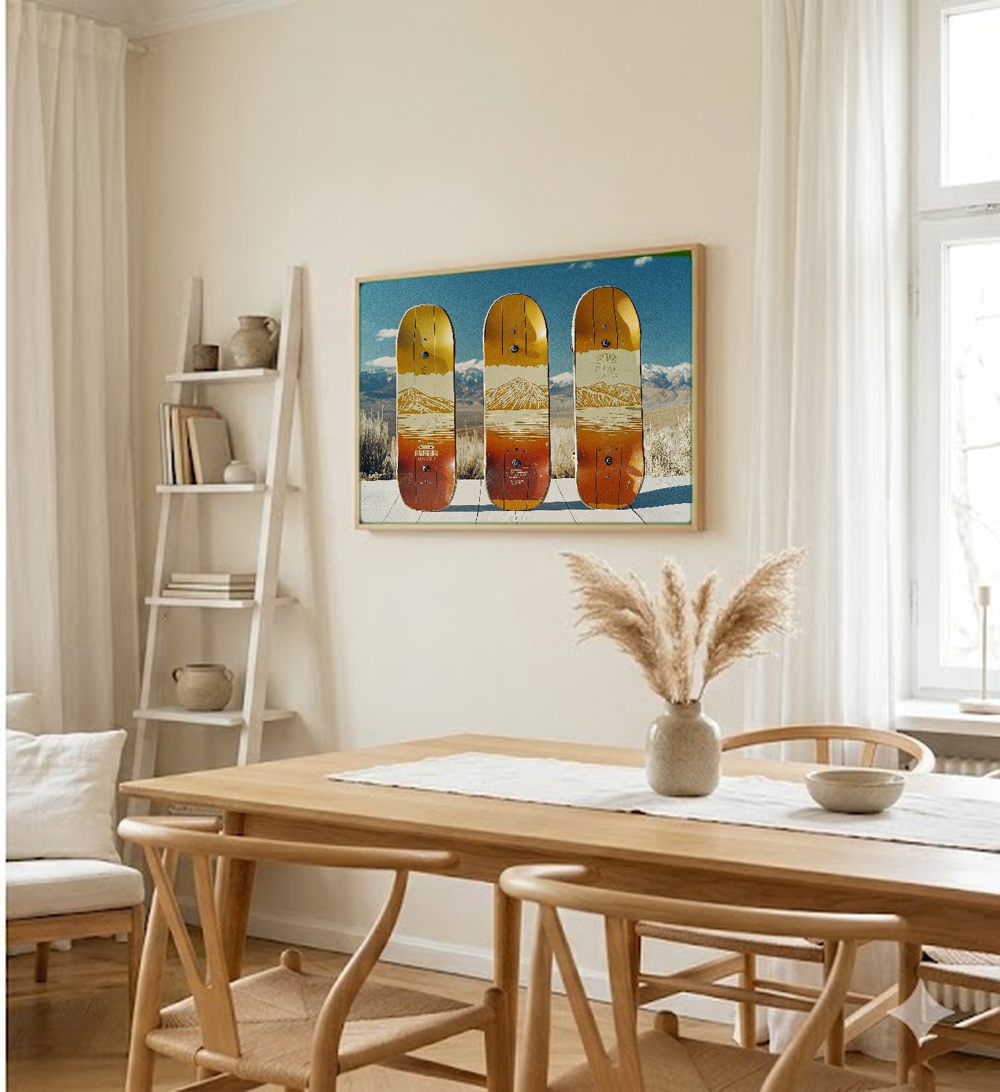 Vintage Skate Deck Canvas Wall Art | Trio 70s Print, Skateboard Decor, Stretched Canvas — vintage-skate-deck-trio-dining-room-wall-art.jpg