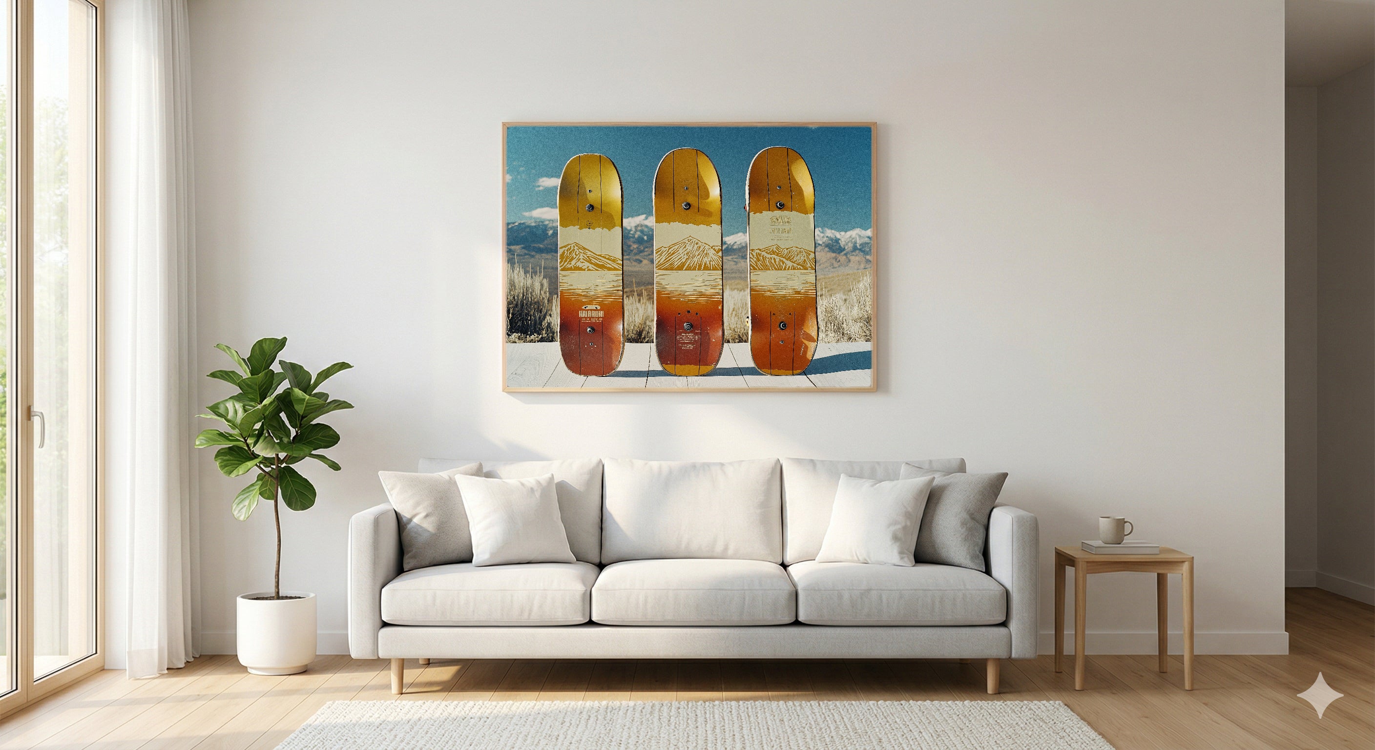 Vintage Skate Deck Canvas Wall Art | Trio 70s Print, Skateboard Decor, Stretched Canvas — vintage-skate-deck-trio-living-room-wall-art.jpg