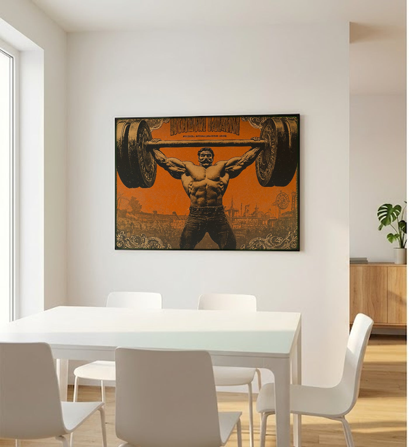 Vintage Strongman Canvas Wall Art | 1920s Circus Poster Print, Home Gym Decor, Stretched Canvas — vintage-strongman-poster-bedroom-wall-art.jpg