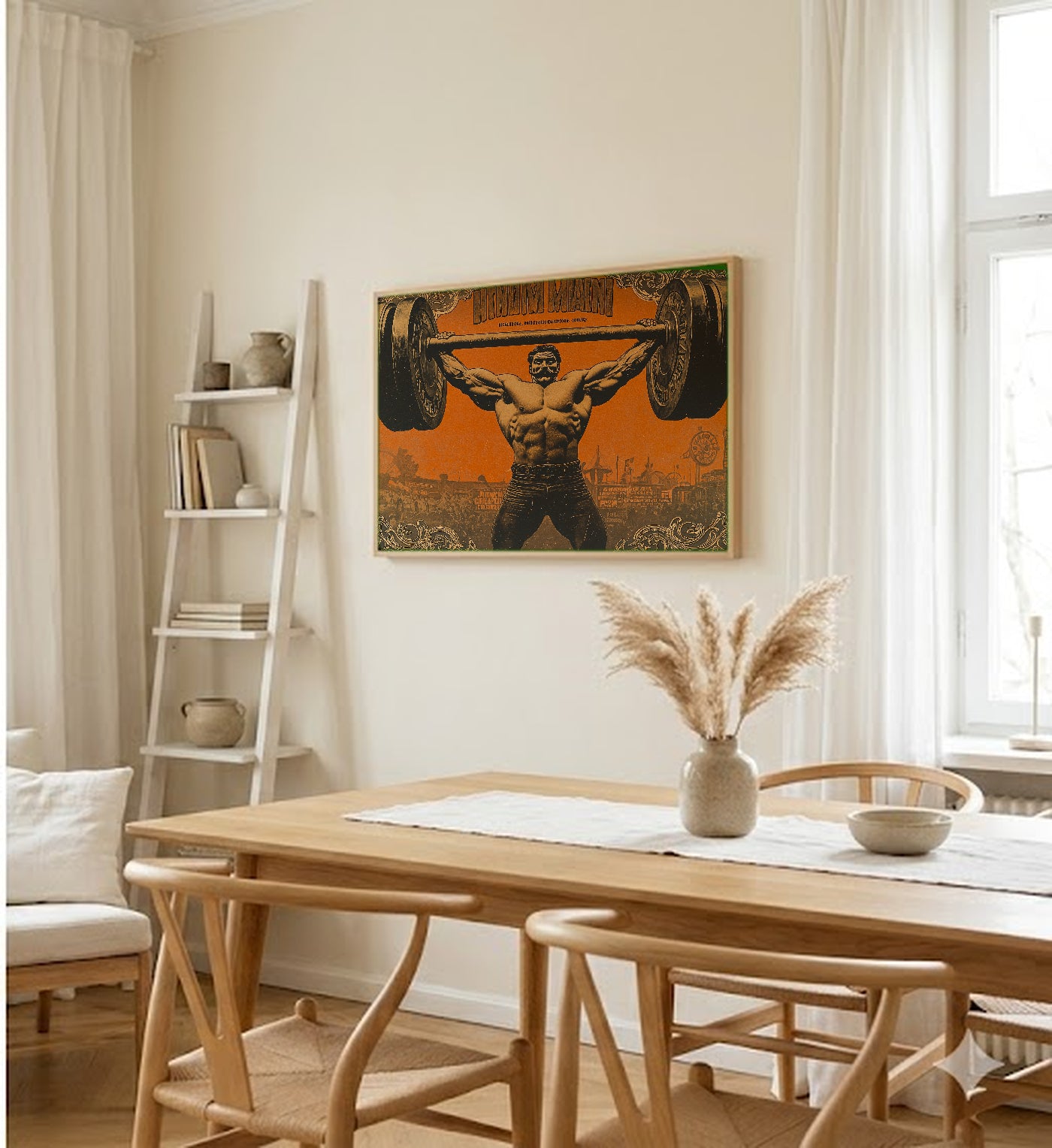 Vintage Strongman Canvas Wall Art | 1920s Circus Poster Print, Home Gym Decor, Stretched Canvas — vintage-strongman-poster-dining-room-wall-art.jpg