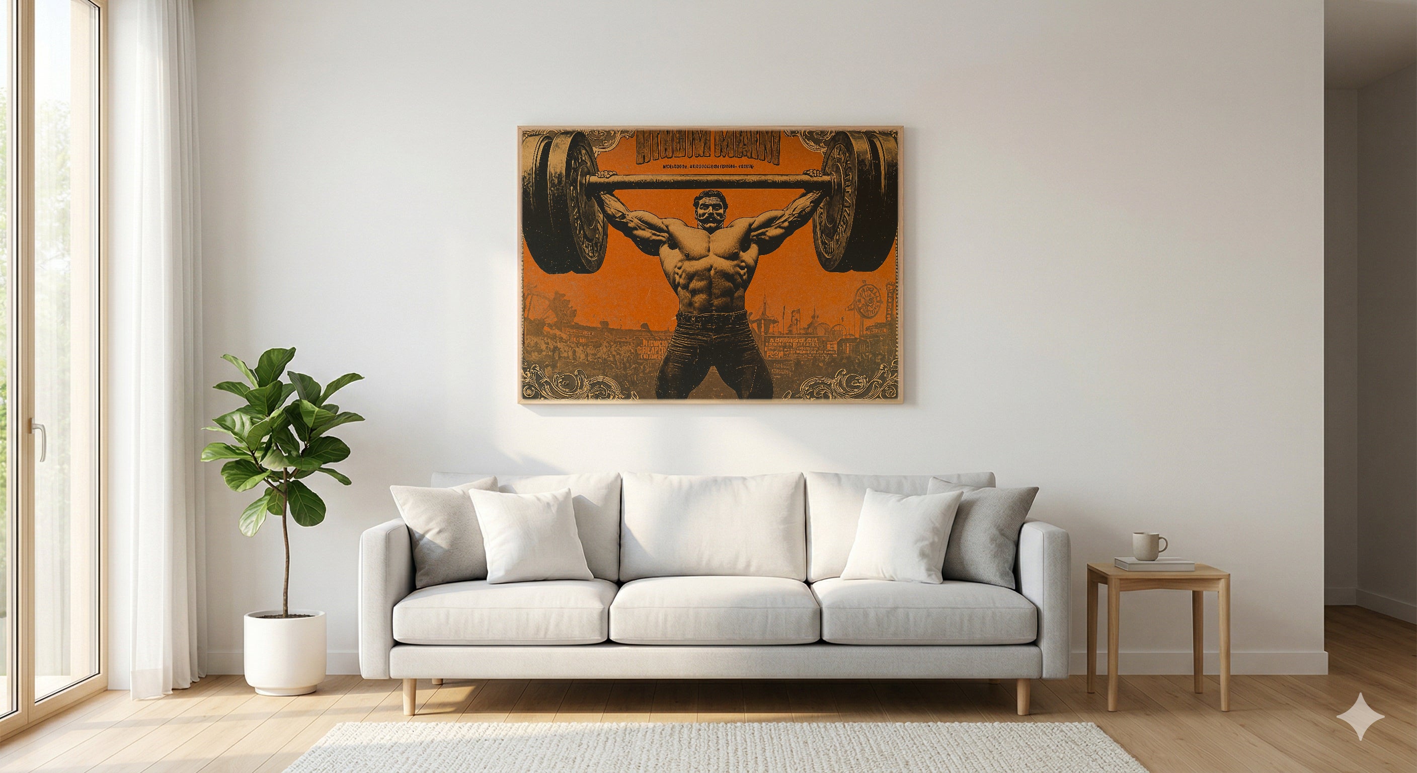 Vintage Strongman Canvas Wall Art | 1920s Circus Poster Print, Home Gym Decor, Stretched Canvas — vintage-strongman-poster-living-room-wall-art.jpg