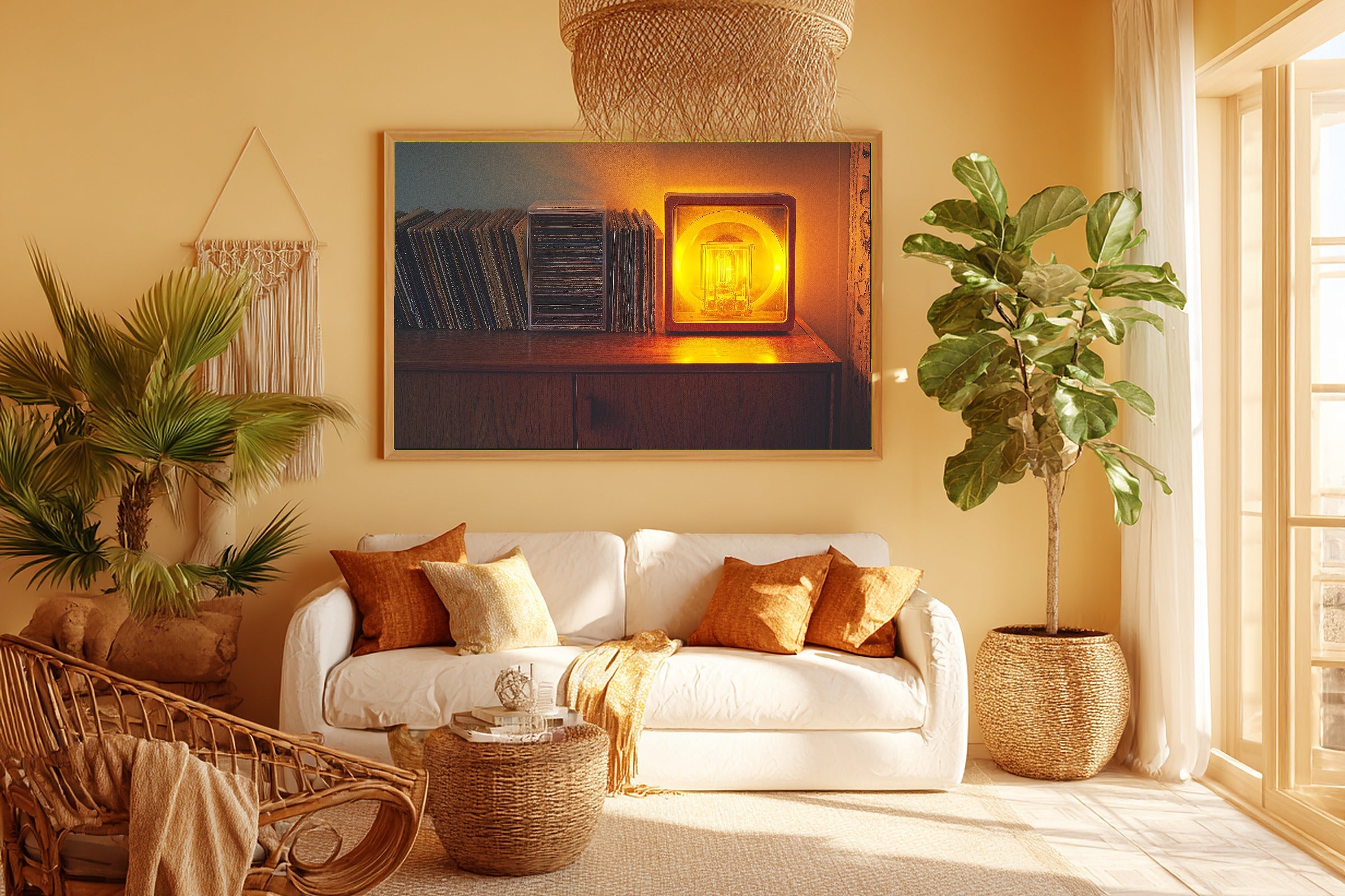 Cozy Studio Vinyl Records Stack Canvas Wall Art — Timeless Print for the Living Room, A Gift the Art Lover in Your Life Will Adore — vinyl-records-stack-room-5-wall-art.jpg