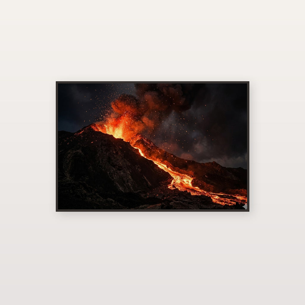 Volcanic Eruption Canvas Wall Art - Lava Flow Print, Dramatic Nature, Fire Art, Stretched Canvas — volcanic eruption lava canvas print